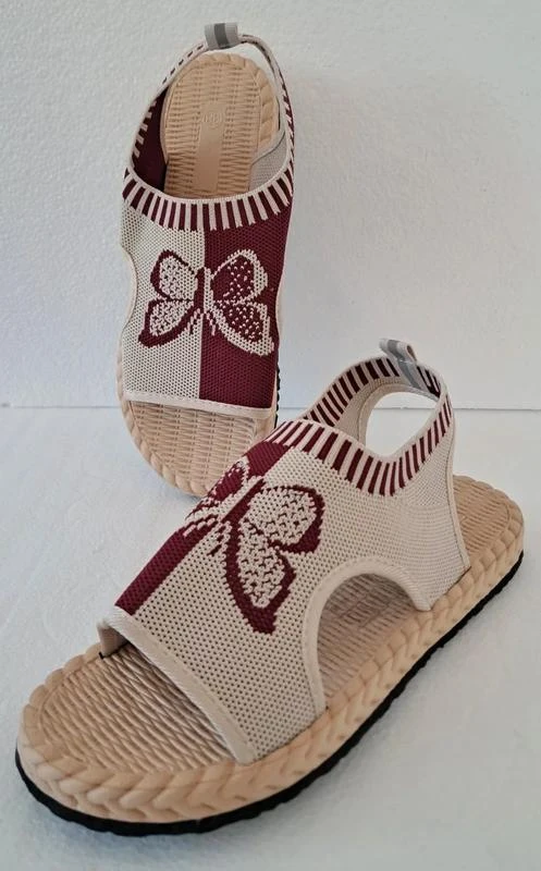 Sandales Butterfly - Papillon - Beige et Bordeau / Rouge - Pointure 38